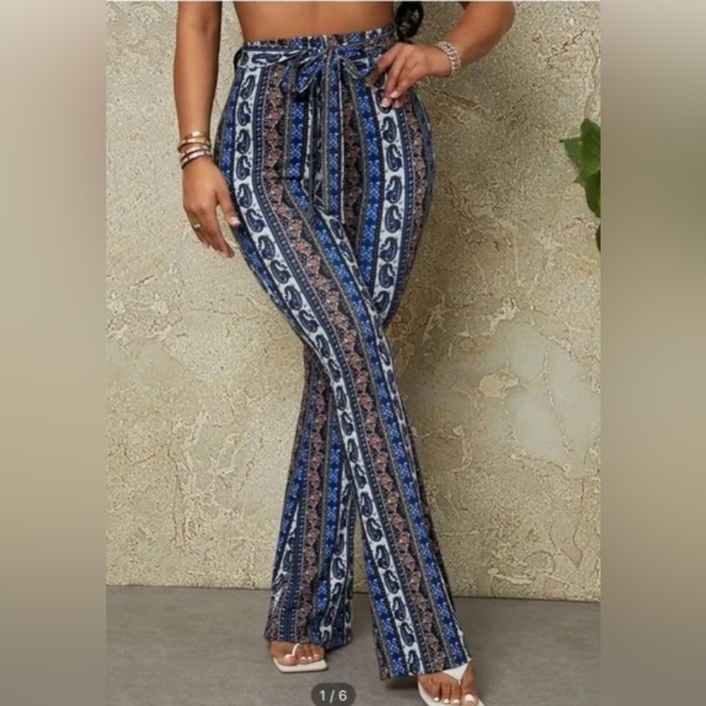 SHEIN tie waist paisley flare legging Size L NWT - Picture 4 of 5